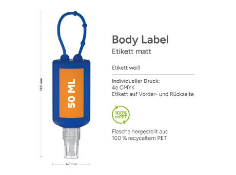 50 ml Bumper blau - Hände-Desinfektionsspray (DIN EN 1500) - Body Label