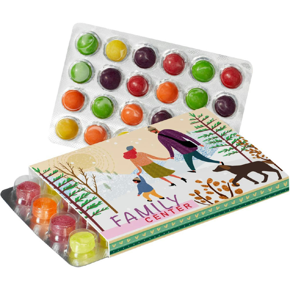 Werbeschuber für Kleinster (Advents-)Kalender der Welt mit Pulmoll Pastillen oder SKITTLES®