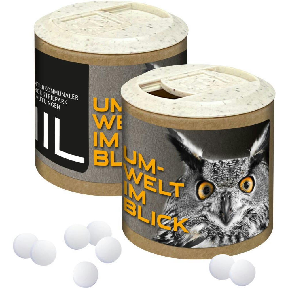 Papier-Werbedose mit Pfefferminzpastillen, 72g