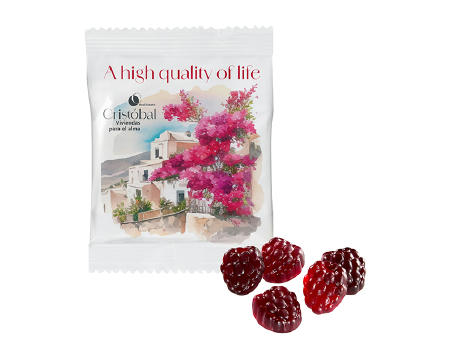 Veganes -80% Zucker Fruchtgummi im kompostierbaren Tütchen