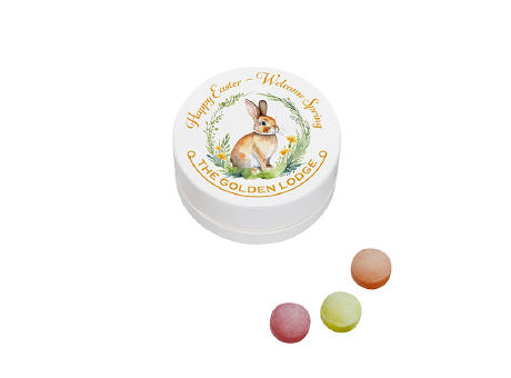 Papier XS-Taschendose mit XS-Kalfany-Fruchtbonbons, 13g