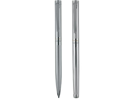 Pierre Cardin® RENEE Set aus Drehkugelschreiber und Rollerball Pen, silber